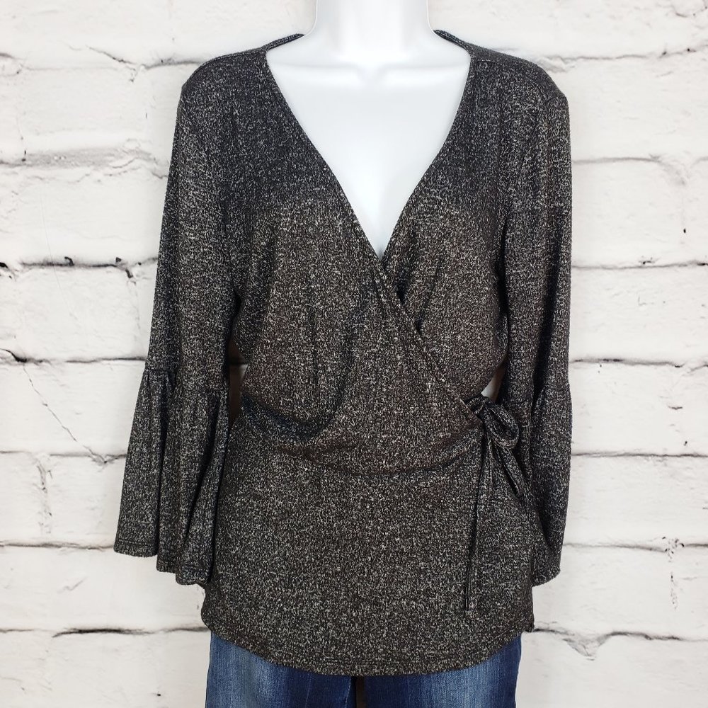 Maurices Wrap Peplum Top with Bell Sleeves Sz M
